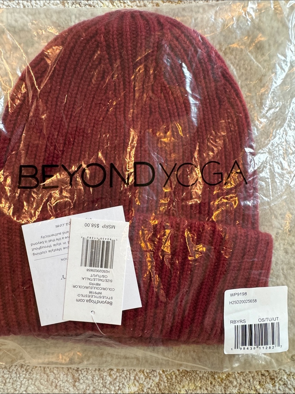 Beyond Yoga Ribbed Knit Beanie in Wine